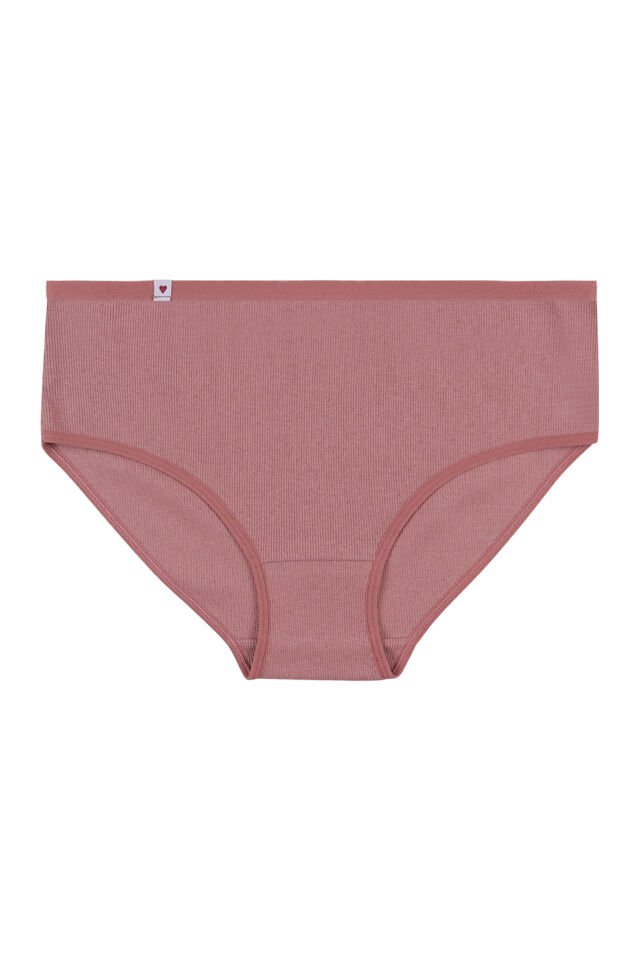 Kadın Bato 3lü Pamuklu Etiket Detaylı Fitilli Ribana Külot Kahvrengi - Ekru - XL-2XL