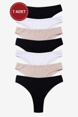 Kadın 7'li Fitilli Brazilian Külot Çok Renkli - S - Çok Renkli - S